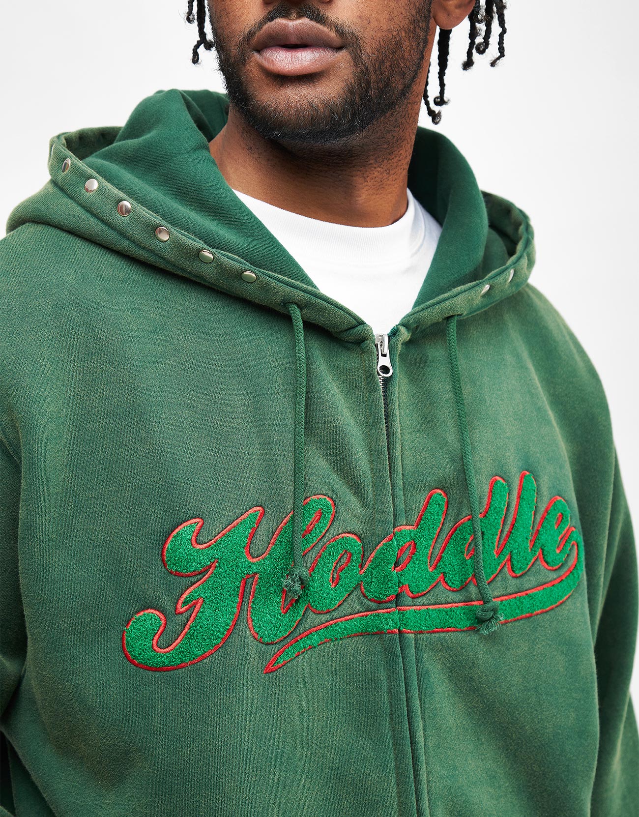 Hoddle Intarsia Script Zip Hoodie - Washed Green - Image 4