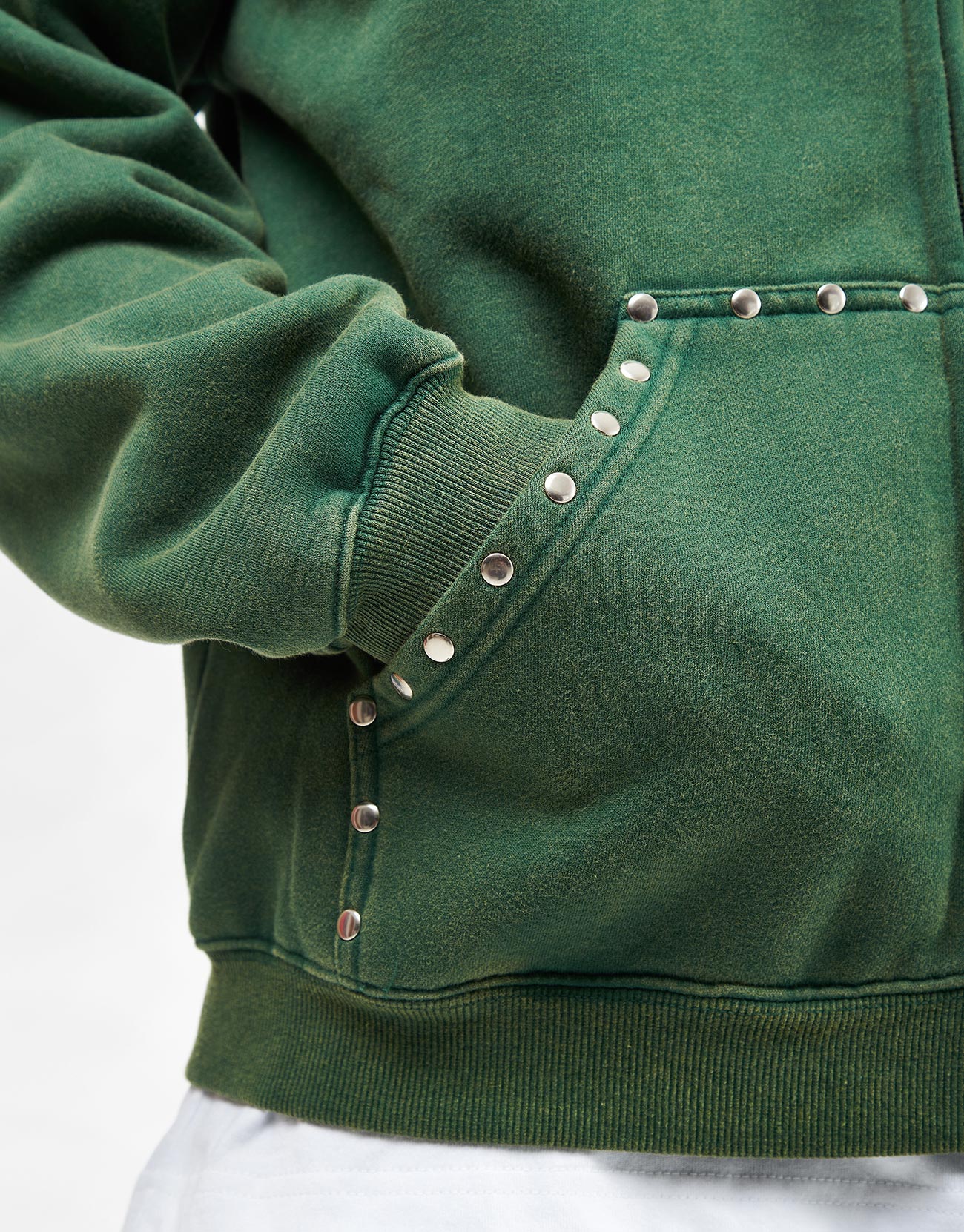 Hoddle Intarsia Script Zip Hoodie - Washed Green - Image 5