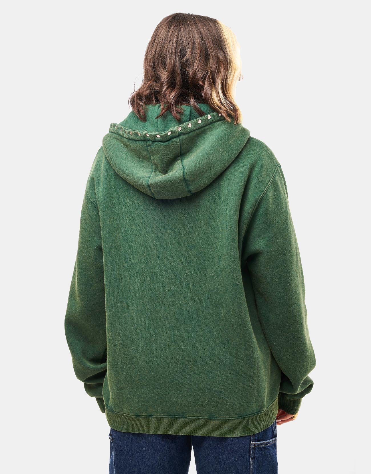 Hoddle Intarsia Script Zip Hoodie - Washed Green - Image 9