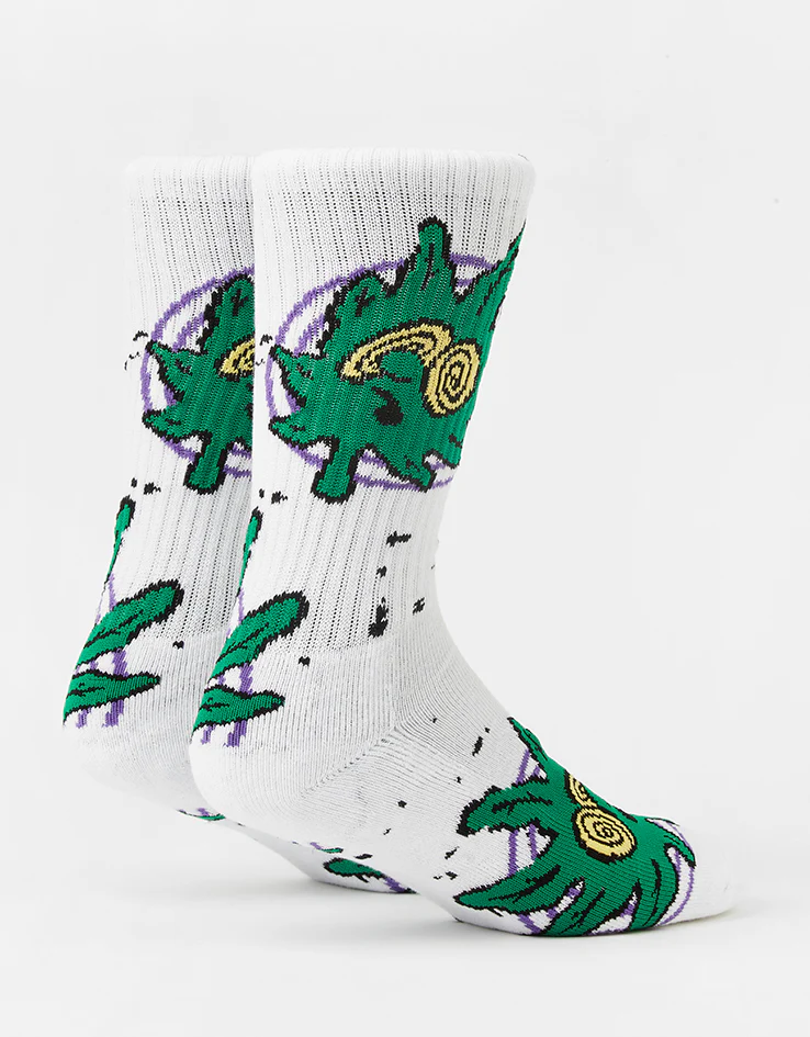 HUF Green Buddy Hypnosis Crew Socks - White - Image 2