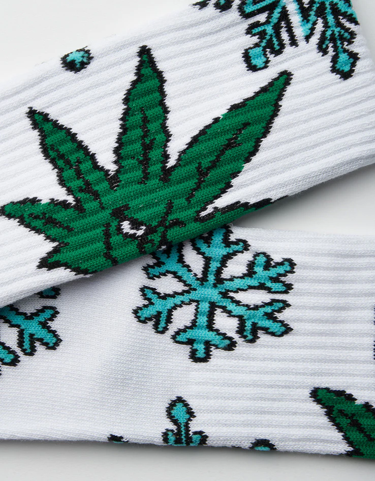HUF Green Buddy Snowflakes Crew Socks - White - Image 3
