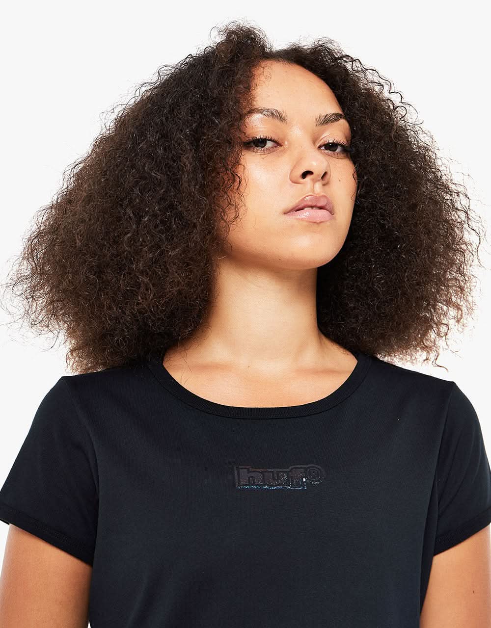 HUF Womens Foil Logo S/S Baby Knit T-Shirt - Black - Image 2