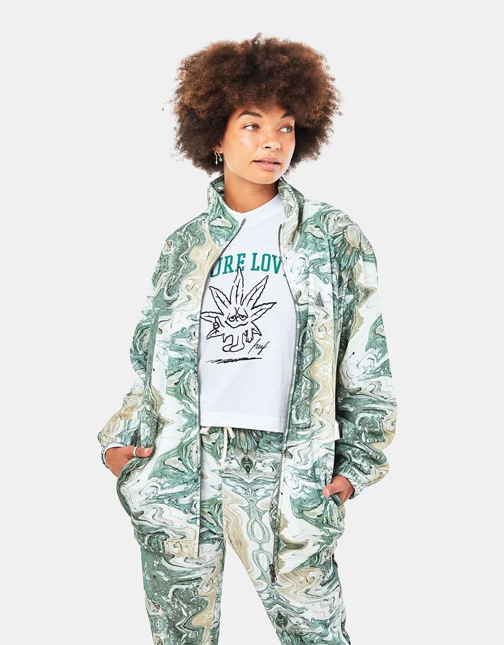 HUF Womens Swirl Oversized Full Zip Fleece - Olive - Image 4
