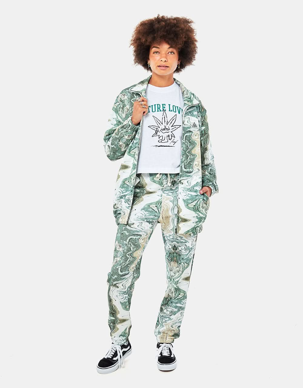 HUF Womens Swirl Oversized Full Zip Fleece - Olive - Image 7