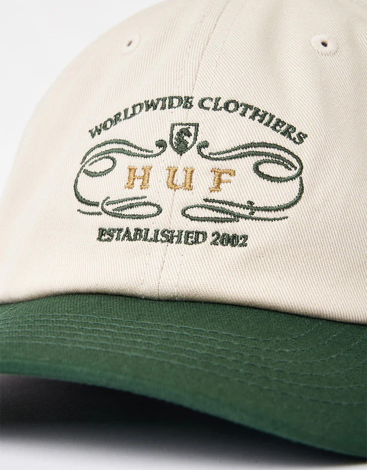 HUF Worldwide Clothiers 6 Panel Curved Visor Cap - Forest Green - Image 2