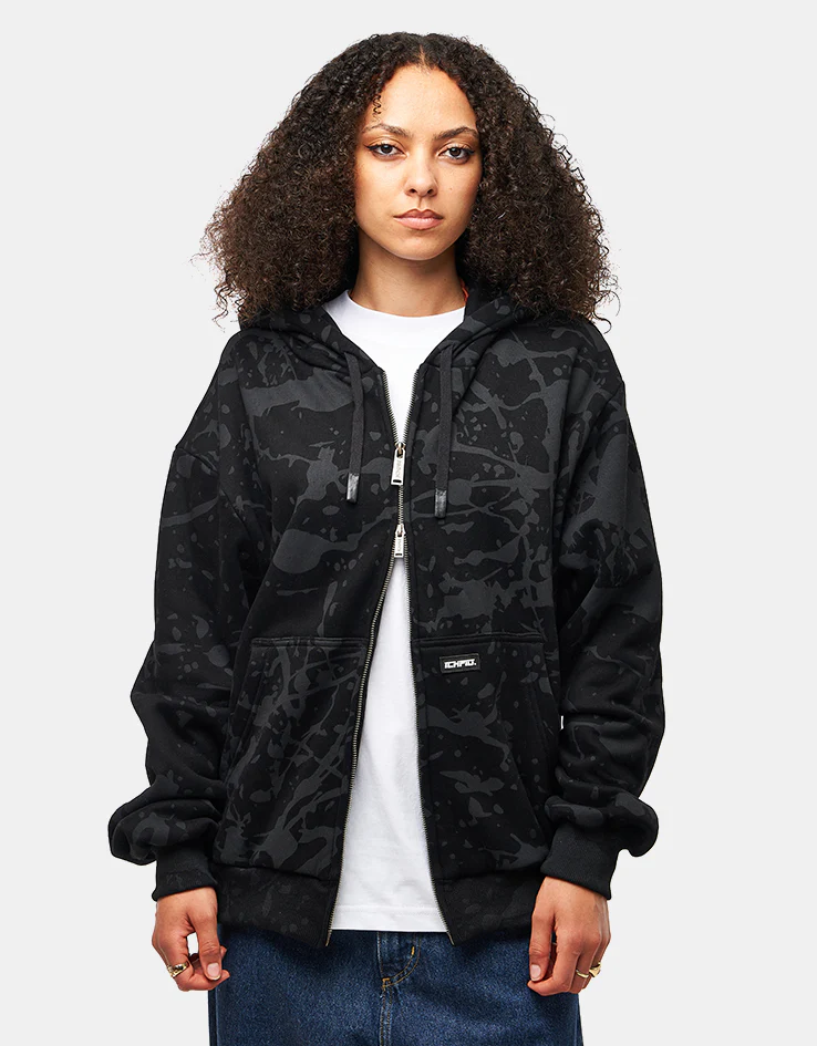 ICHPIG Splatter Zip-Up Hoodie - Black - Image 9