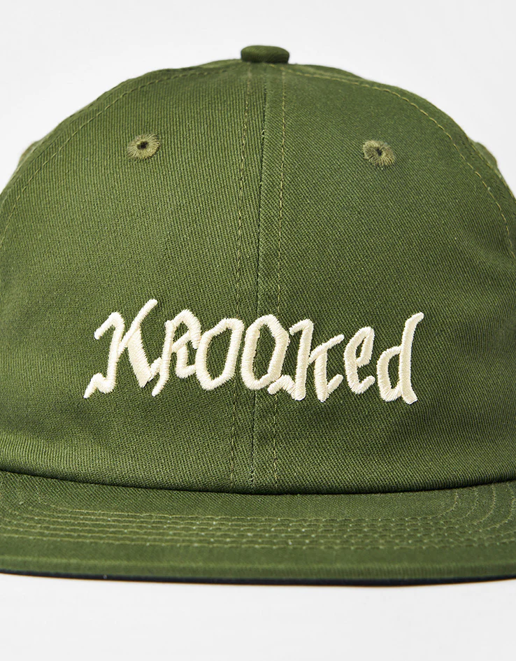 Krooked Double OK Script Cap - Olive/Cream - Image 2