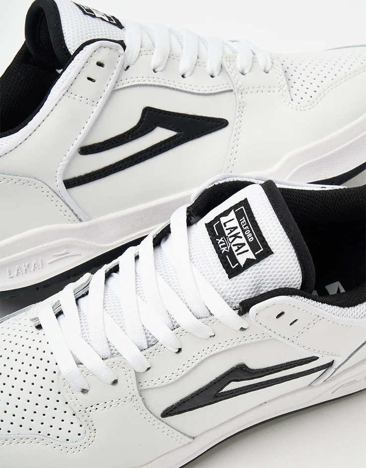 Lakai Telford Low Skate Shoes - White/Black Leather - Image 6
