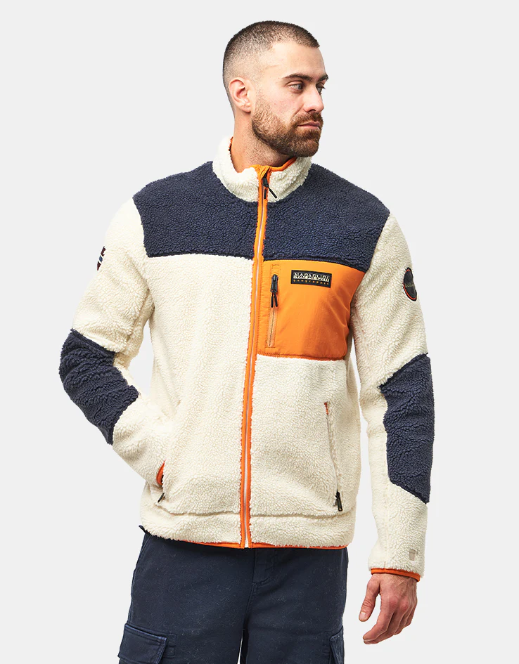 Napapijri Yupik Full Zip Fleece - White Heron/Blue Marine/Orange Pumpkin - Image 3