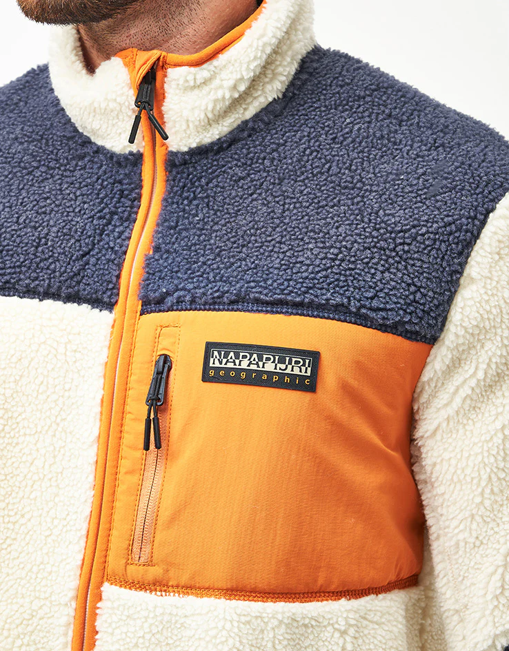 Napapijri Yupik Full Zip Fleece - White Heron/Blue Marine/Orange Pumpkin - Image 4