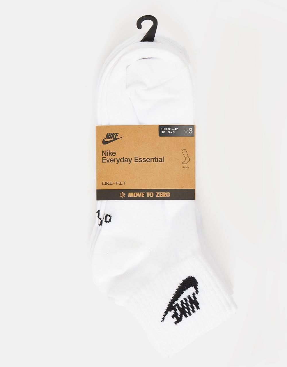 Nike Everyday Essential Ankle Socks 3 Pack - White/Black - Image 3