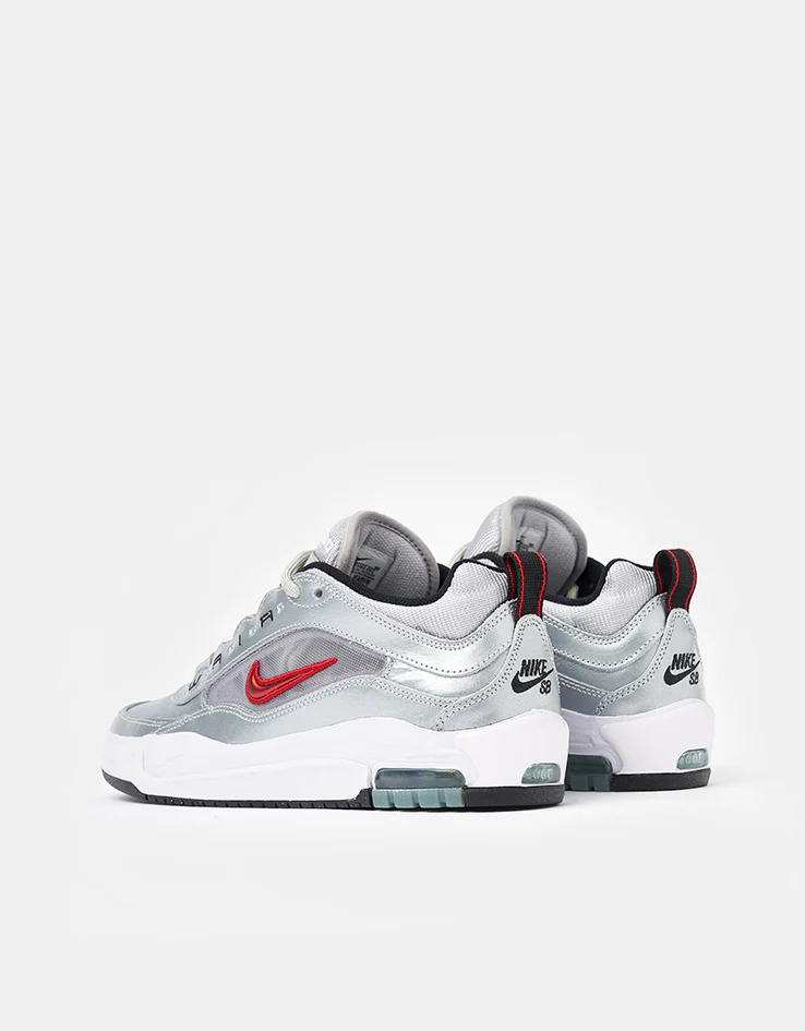 Nike SB Air Max Ishod Premium Skate Shoes - Metallic Silver/Varsity Red - Image 4