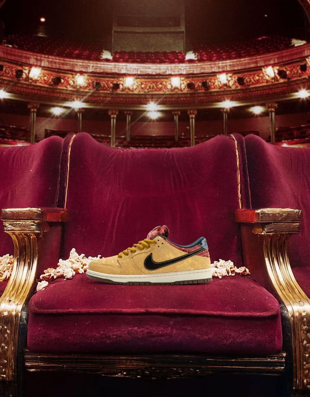 Nike SB 'City of Cinema' Dunk Low Pro Skate Shoes - Celestial Gold/Black-Dark Team Red - Image 2