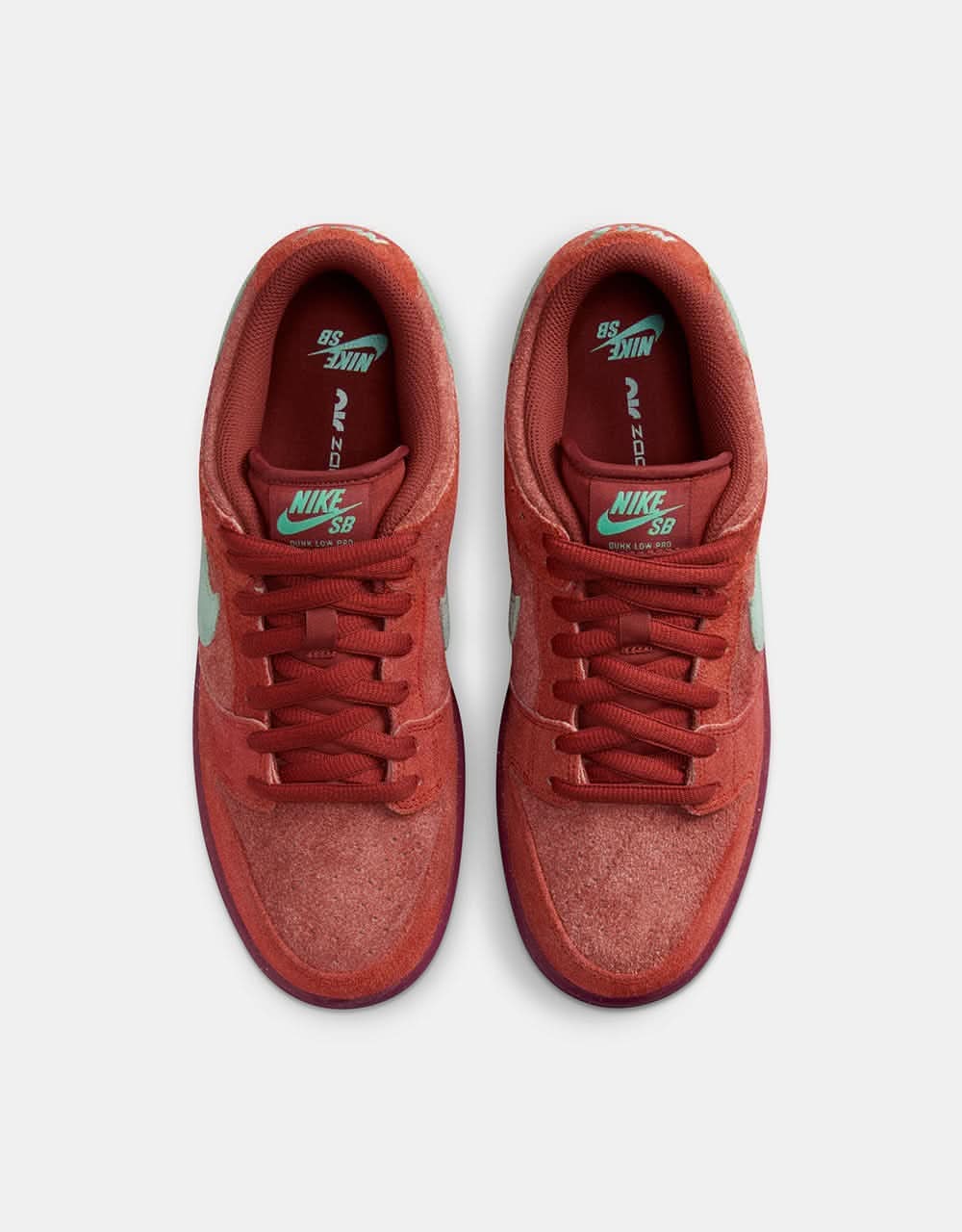 Nike SB Dunk Low Pro Premium Skate Shoes - Mystic Red/Emerald Rise-Rugged Orange-Rosewood-Mystic Red - Image 2