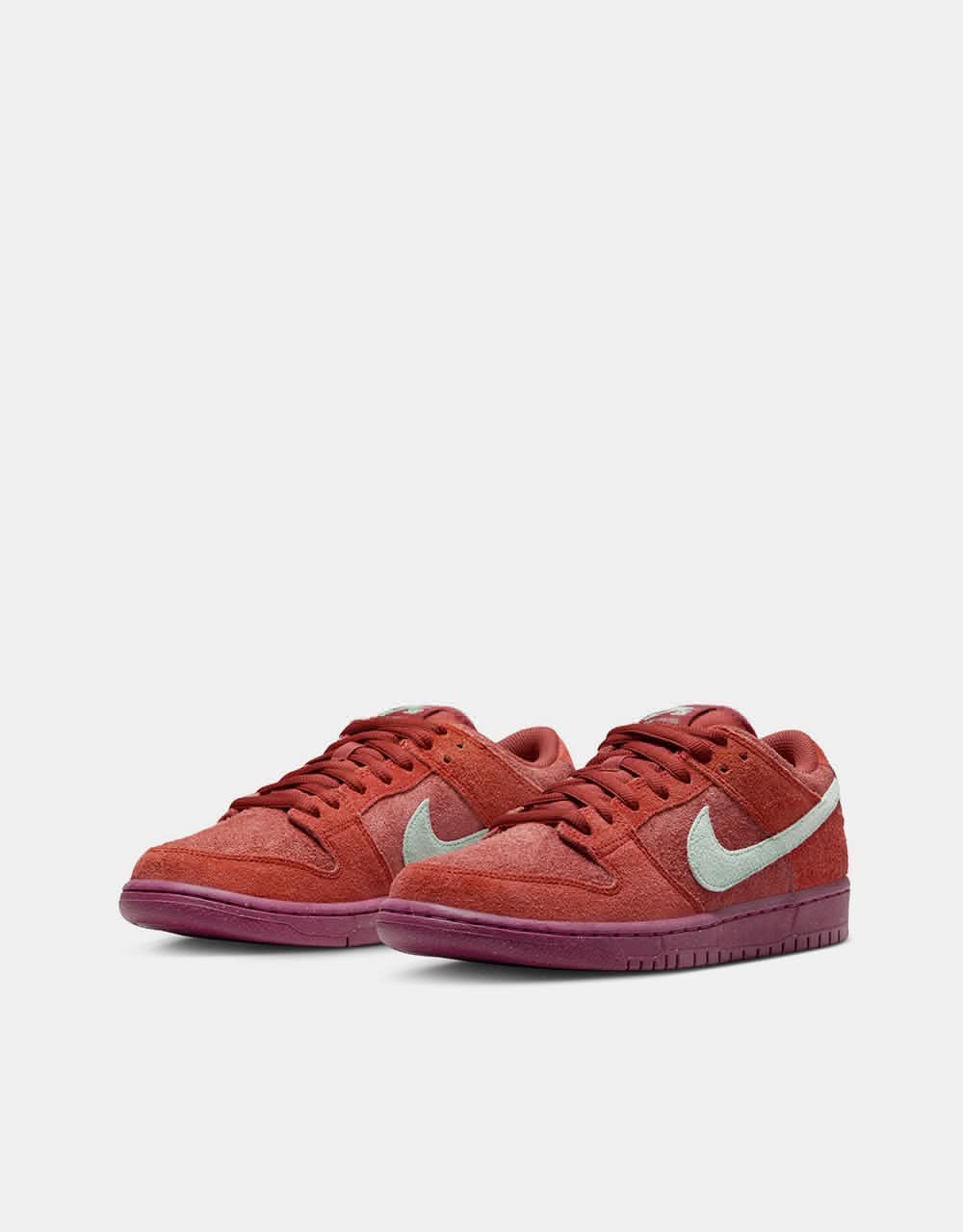 Nike SB Dunk Low Pro Premium Skate Shoes - Mystic Red/Emerald Rise-Rugged Orange-Rosewood-Mystic Red - Image 3