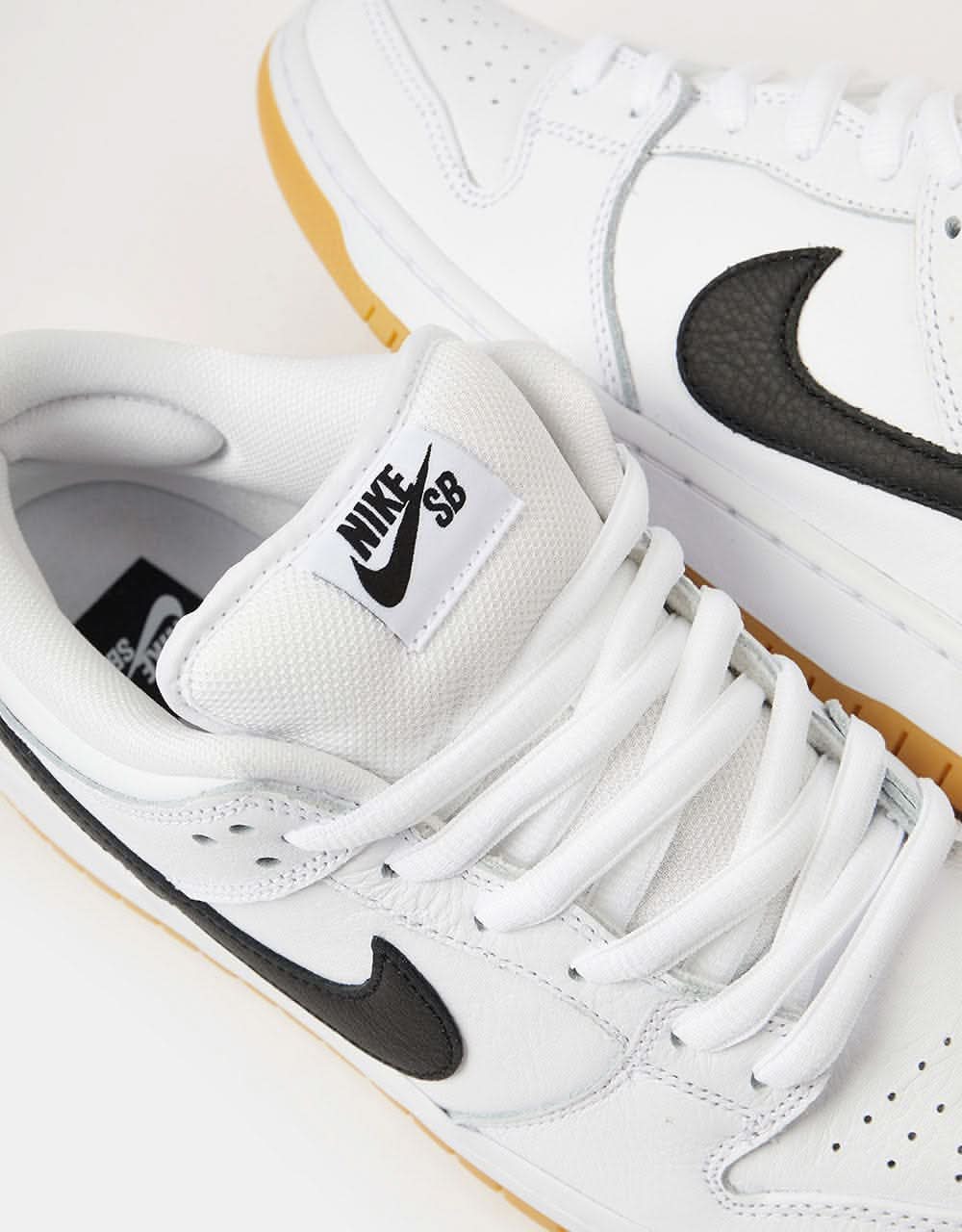 Nike SB Dunk Low Pro Premium Skate Shoes - White/Black-White-Gum Light Brown - Image 3