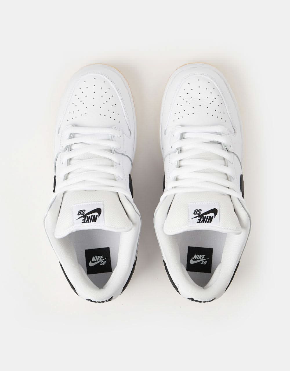 Nike SB Dunk Low Pro Premium Skate Shoes - White/Black-White-Gum Light Brown - Image 4