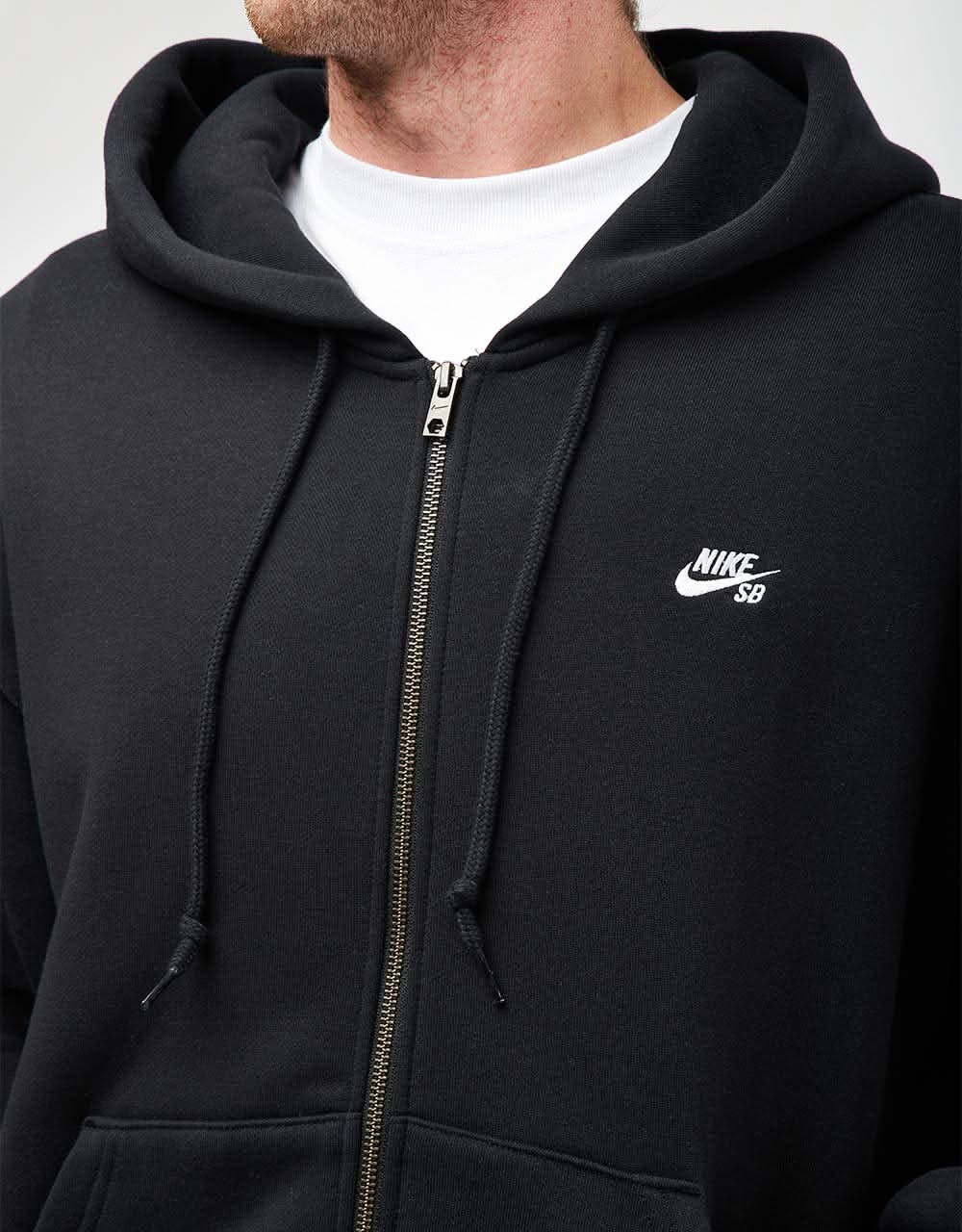 Nike SB Essential Logo Full Zip Hoodie - Black/White - Image 4