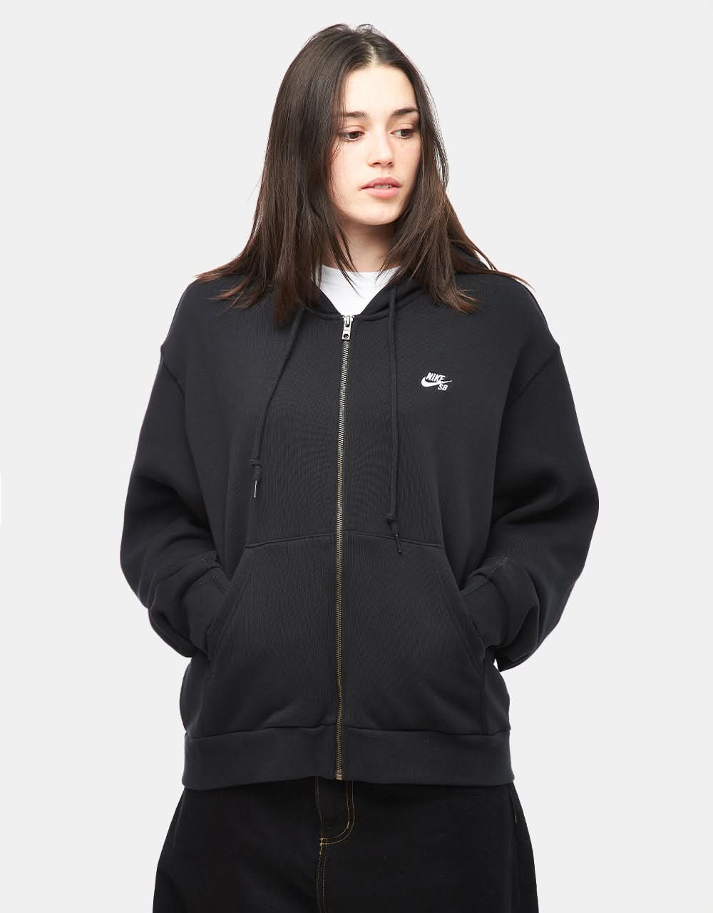 Nike SB Essential Logo Full Zip Hoodie - Black/White - Image 6