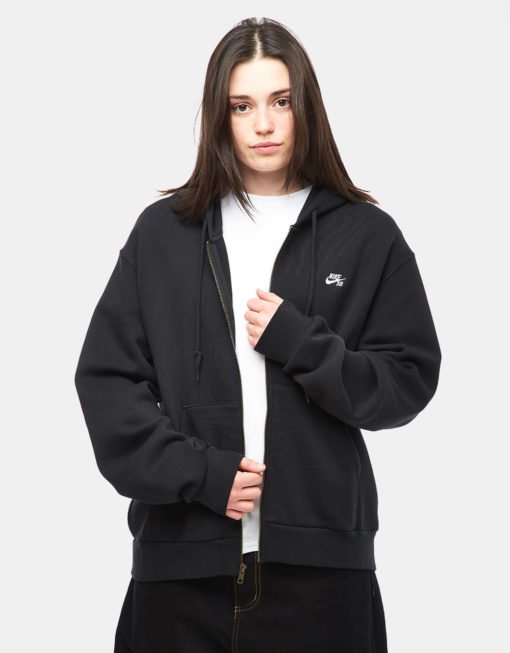 Nike SB Essential Logo Full Zip Hoodie - Black/White - Image 7