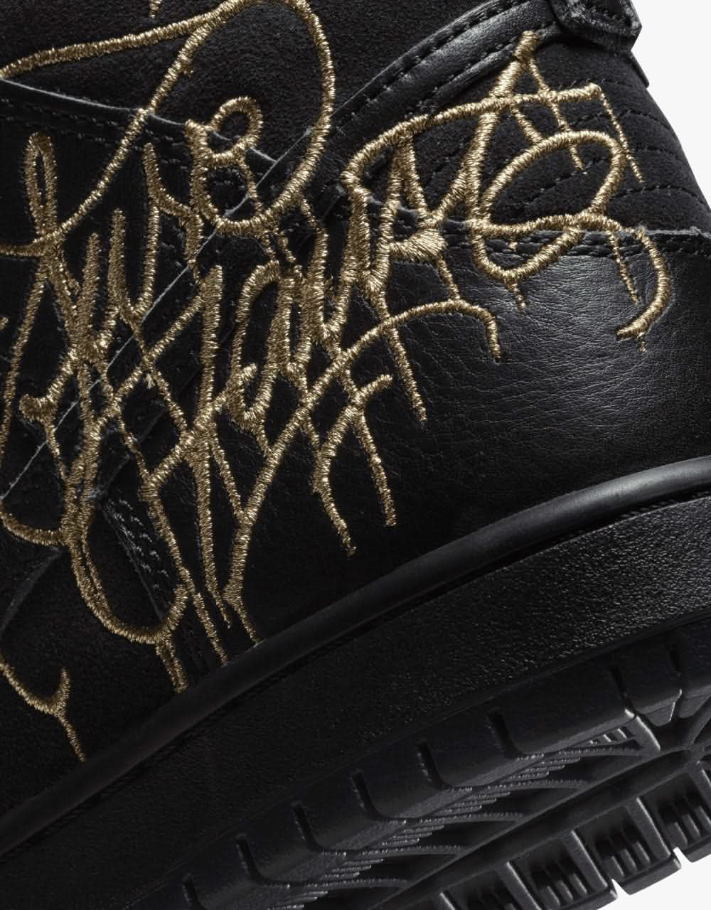 Nike SB 'Faust' Dunk High Pro QS Skate Shoes - Black/Black-Metallic Gold - Image 10