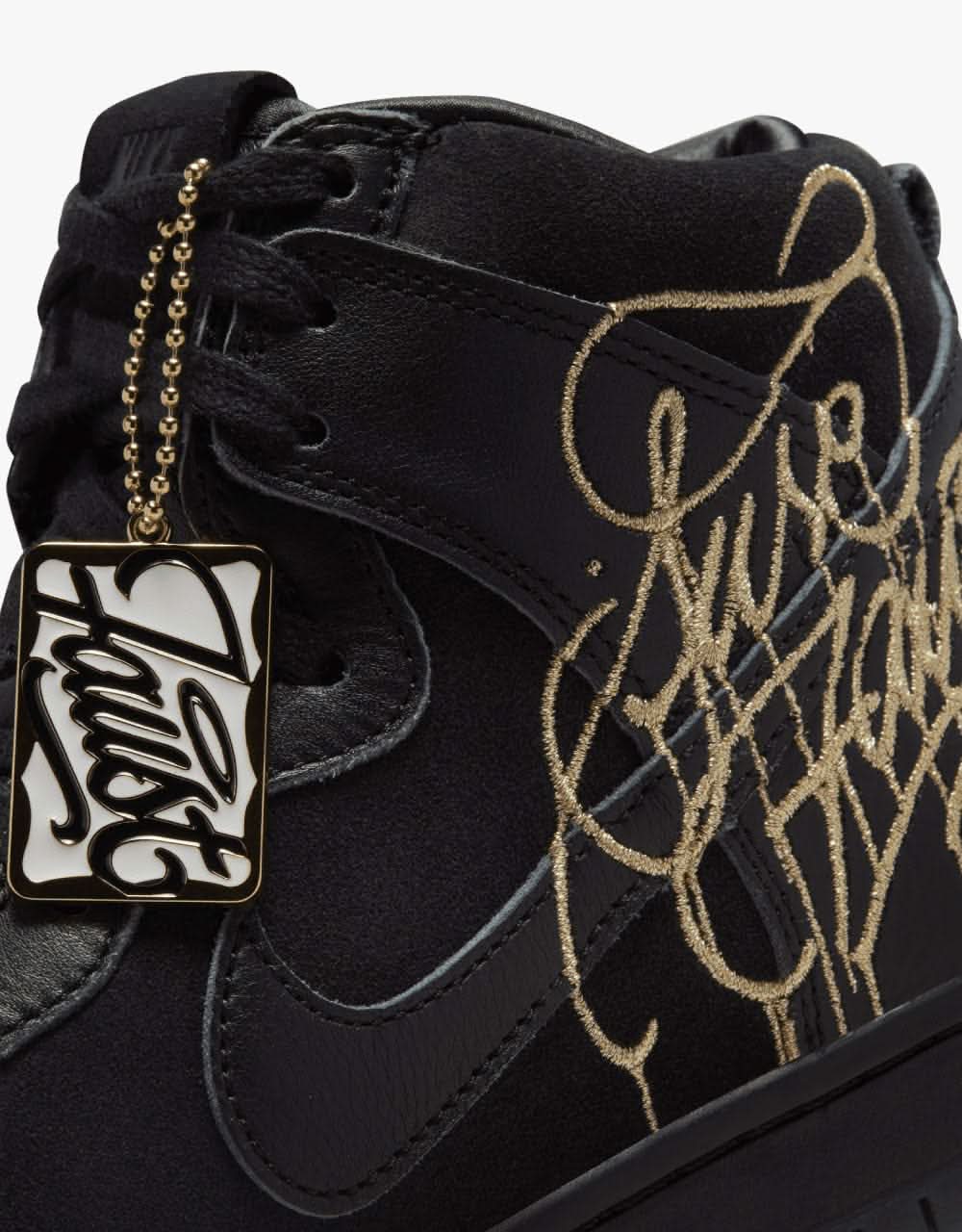 Nike SB 'Faust' Dunk High Pro QS Skate Shoes - Black/Black-Metallic Gold - Image 11