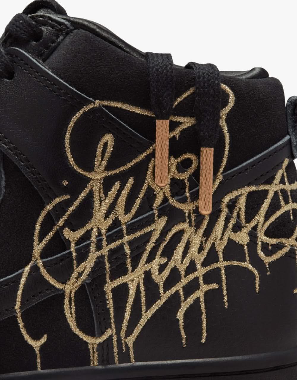 Nike SB 'Faust' Dunk High Pro QS Skate Shoes - Black/Black-Metallic Gold - Image 12