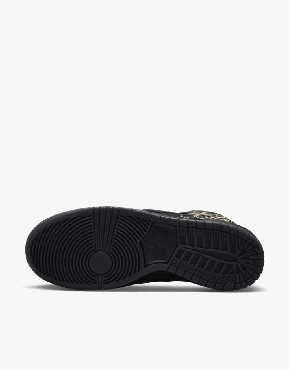 Nike SB 'Faust' Dunk High Pro QS Skate Shoes - Black/Black-Metallic Gold - Image 8
