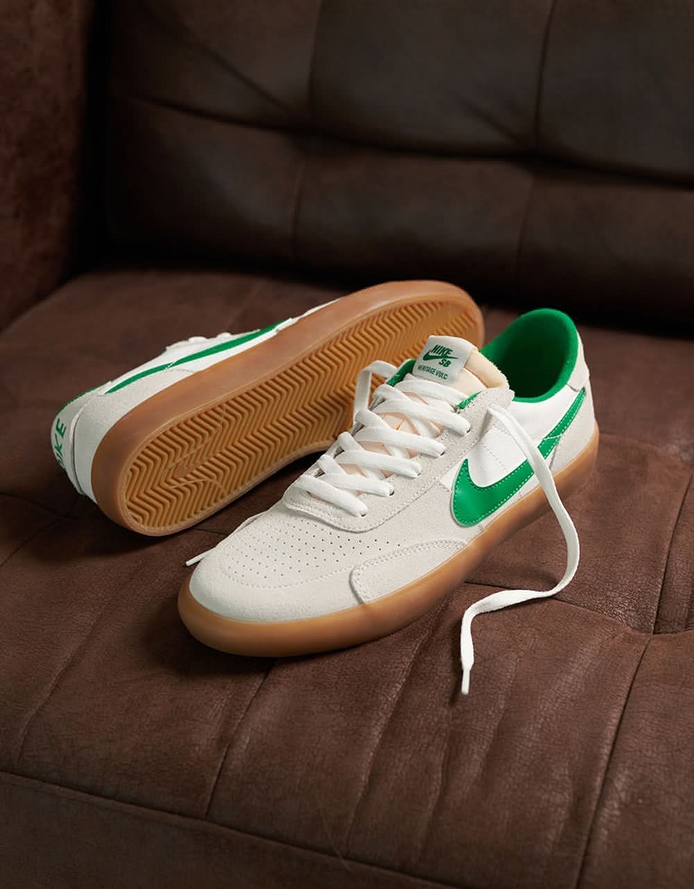 Nike SB Heritage Vulc Skate Shoes - Summit White/Lucky Green-White - Image 2