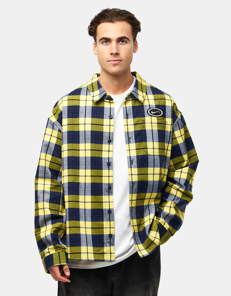 Nike SB Koston L/S Flannel Shirt - Midnight Navy/Speed Yellow - Image 2