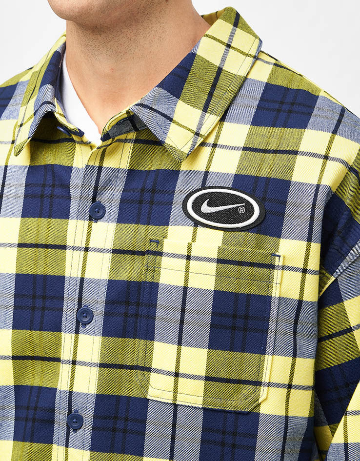 Nike SB Koston L/S Flannel Shirt - Midnight Navy/Speed Yellow - Image 4