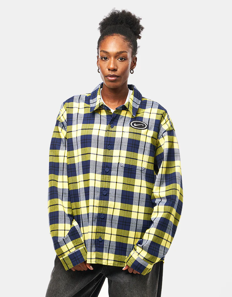 Nike SB Koston L/S Flannel Shirt - Midnight Navy/Speed Yellow - Image 7