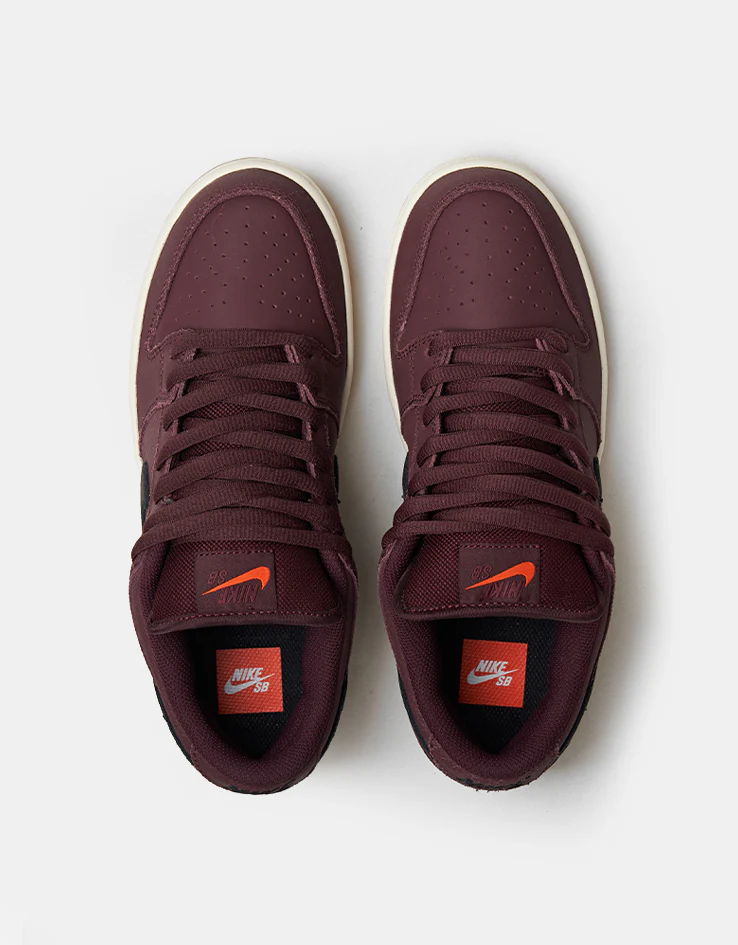 Nike SB 'Orange Label' Dunk Low Pro ISO Skate Shoes - Burgundy Crush/Black-Mystic Dates-Sail - Image 2