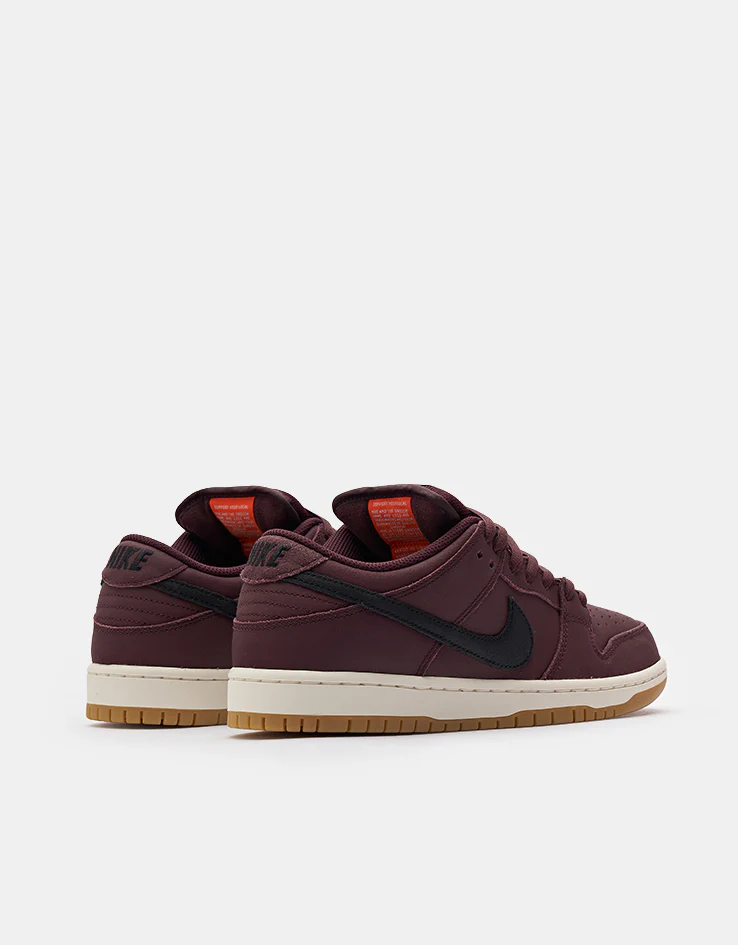 Nike SB 'Orange Label' Dunk Low Pro ISO Skate Shoes - Burgundy Crush/Black-Mystic Dates-Sail - Image 4