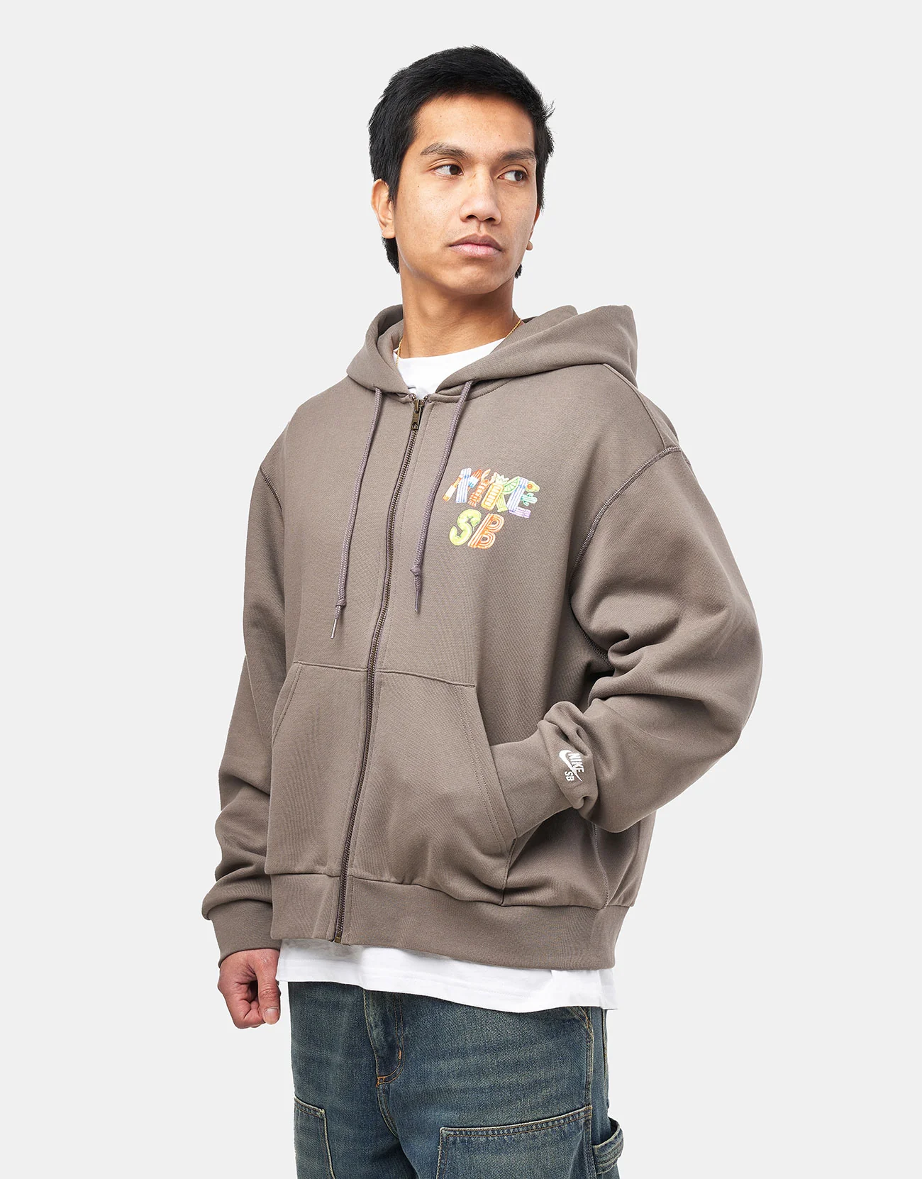 Nike SB Pool Airs Zip Hoodie - Cave Stone/White - Image 6