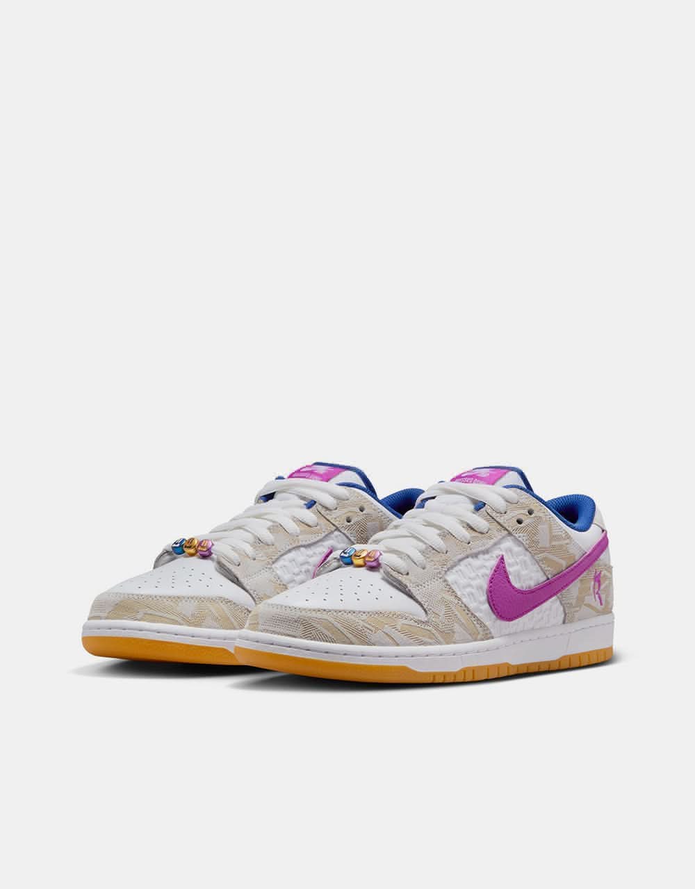 Nike SB 'Rayssa' Dunk Low Premium QS Skate Shoes - Pure Platinum/Deep Royal Blue/Vivid Purple/White/Gum Yellow - Image 2