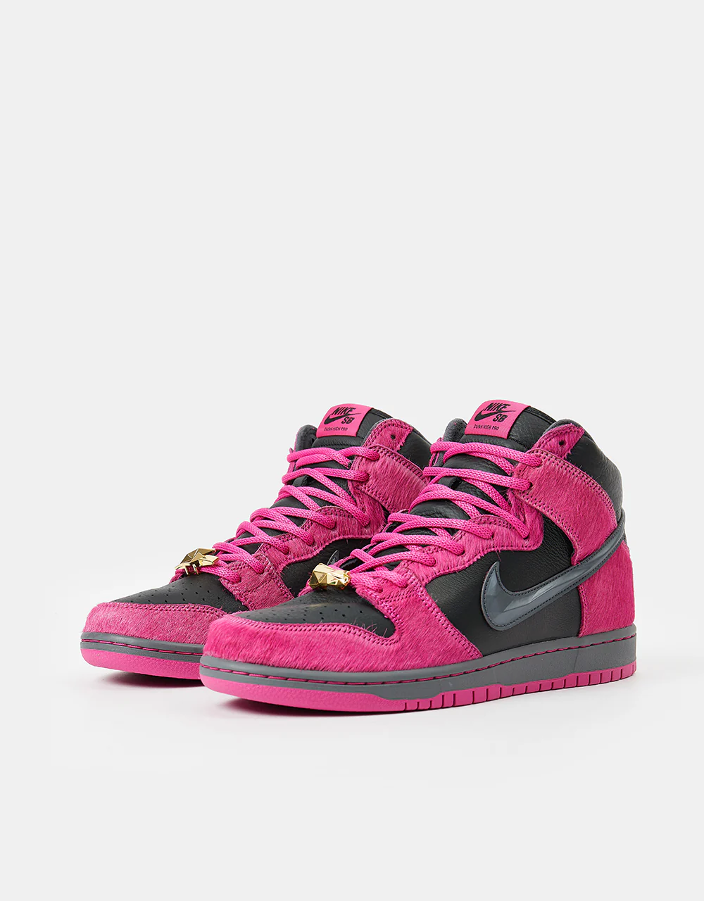Nike SB 'Run the Jewels' Dunk High QS Skate Shoes - Active Pink/Black-Metallic Gold - Image 2