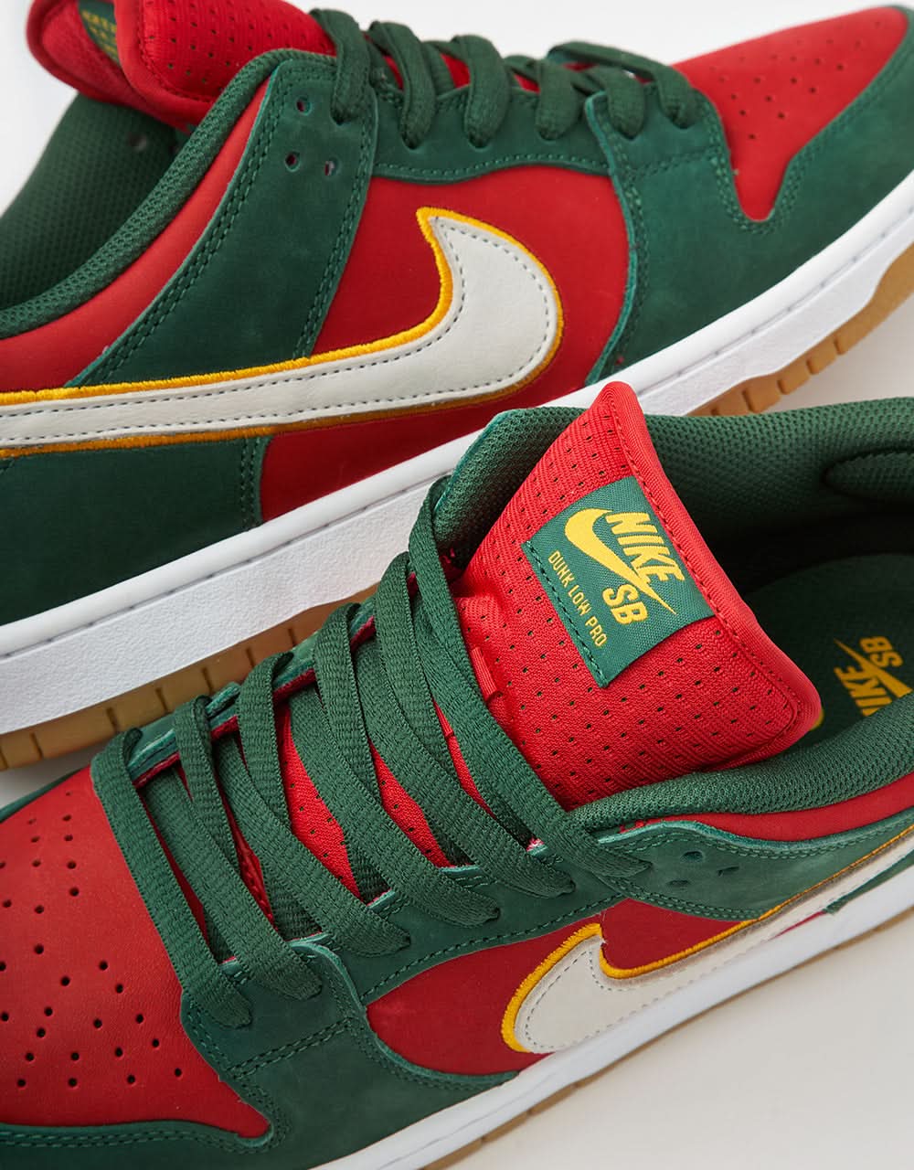 Nike SB 'Seattle SuperSonics' Dunk Low Pro Premium Skate Shoes - Fir/White-University Gold-Fire Red - Image 11