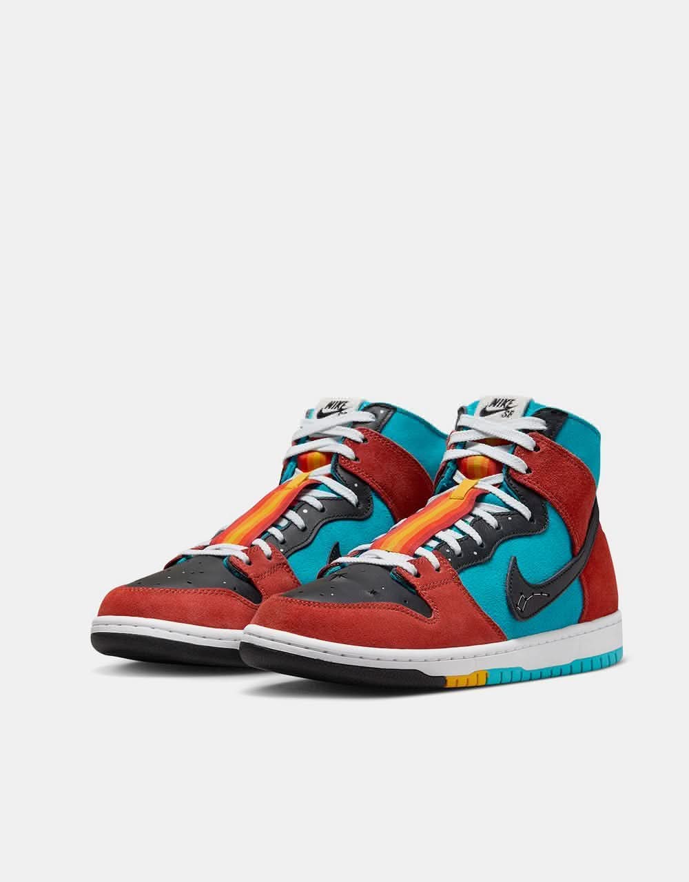 Nike SB x Di'Orr Greenwood 'Navajo Arts' Dunk Hi Decon QS Skate Shoes - Turquoise Blue/Black-Rugged Orange - Image 2