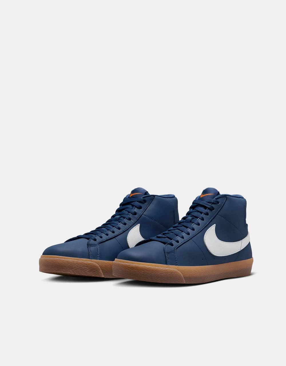 Nike SB Zoom Blazer Mid ISO Skate Shoes - Navy/White-Navy-Gum Lt Brown-Midnight Navy-Safety Orange - Image 2
