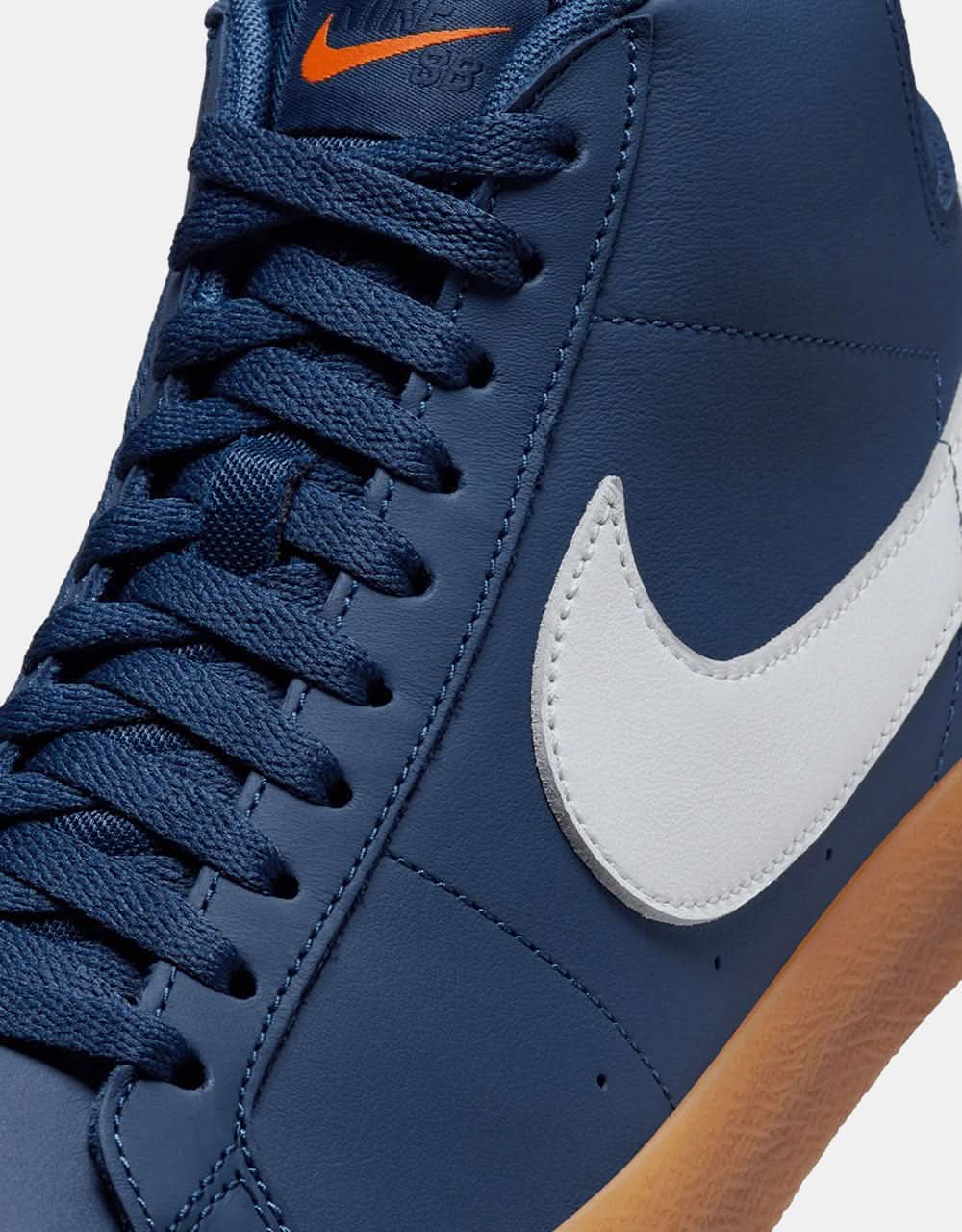 Nike SB Zoom Blazer Mid ISO Skate Shoes - Navy/White-Navy-Gum Lt Brown-Midnight Navy-Safety Orange - Image 3