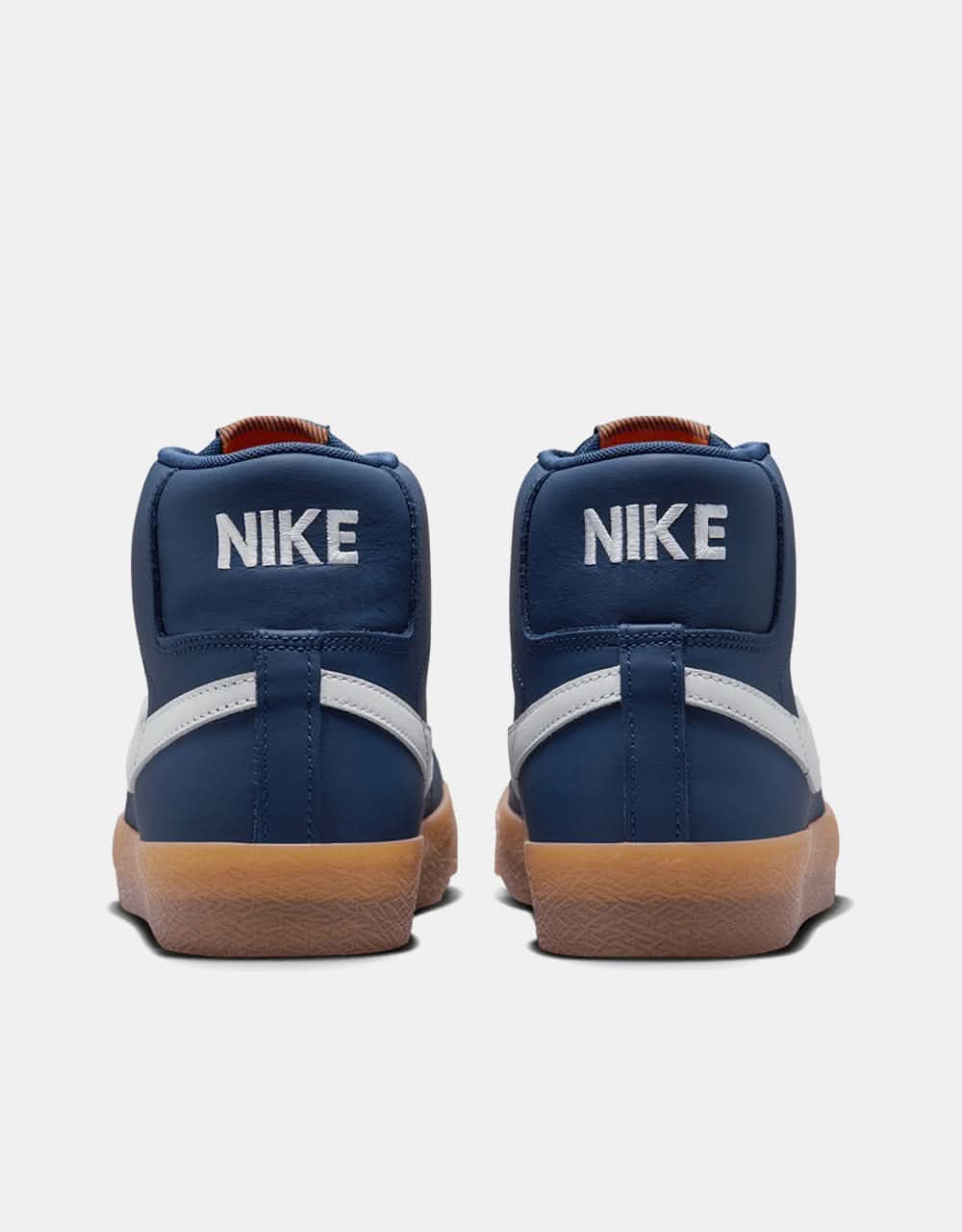 Nike SB Zoom Blazer Mid ISO Skate Shoes - Navy/White-Navy-Gum Lt Brown-Midnight Navy-Safety Orange - Image 7