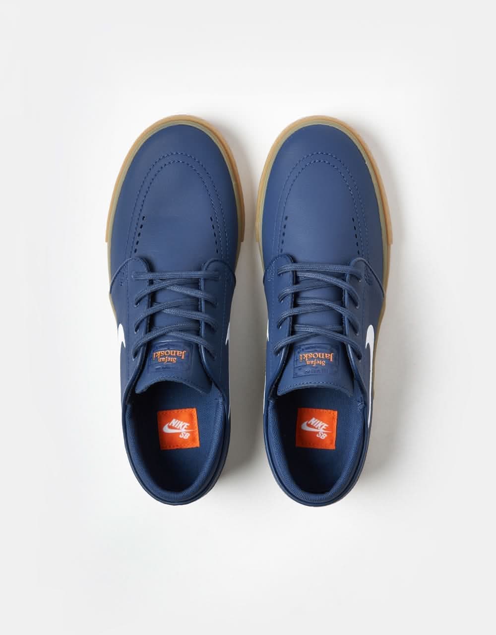 Nike SB Zoom Janoski ISO Skate Shoes - Navy/White-Navy-Gum Lt Brown-Midnight Navy-Safety Orange - Image 4
