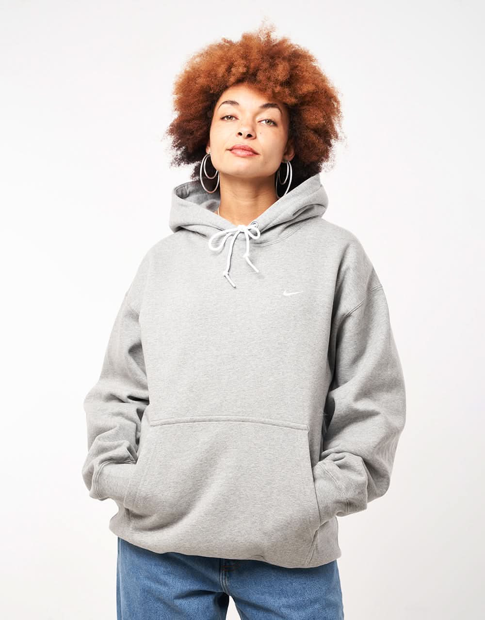 Nike Solo Swoosh Pullover Hoodie - Dark Grey Heather/White - Image 8