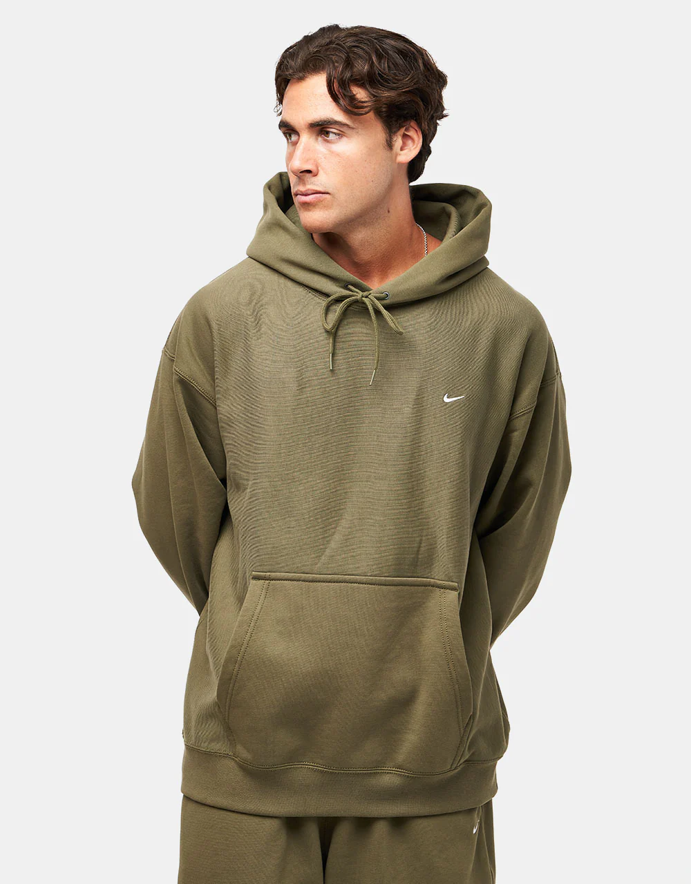 Nike Solo Swoosh Pullover Hoodie - Medium Olive/Medium Olive/White