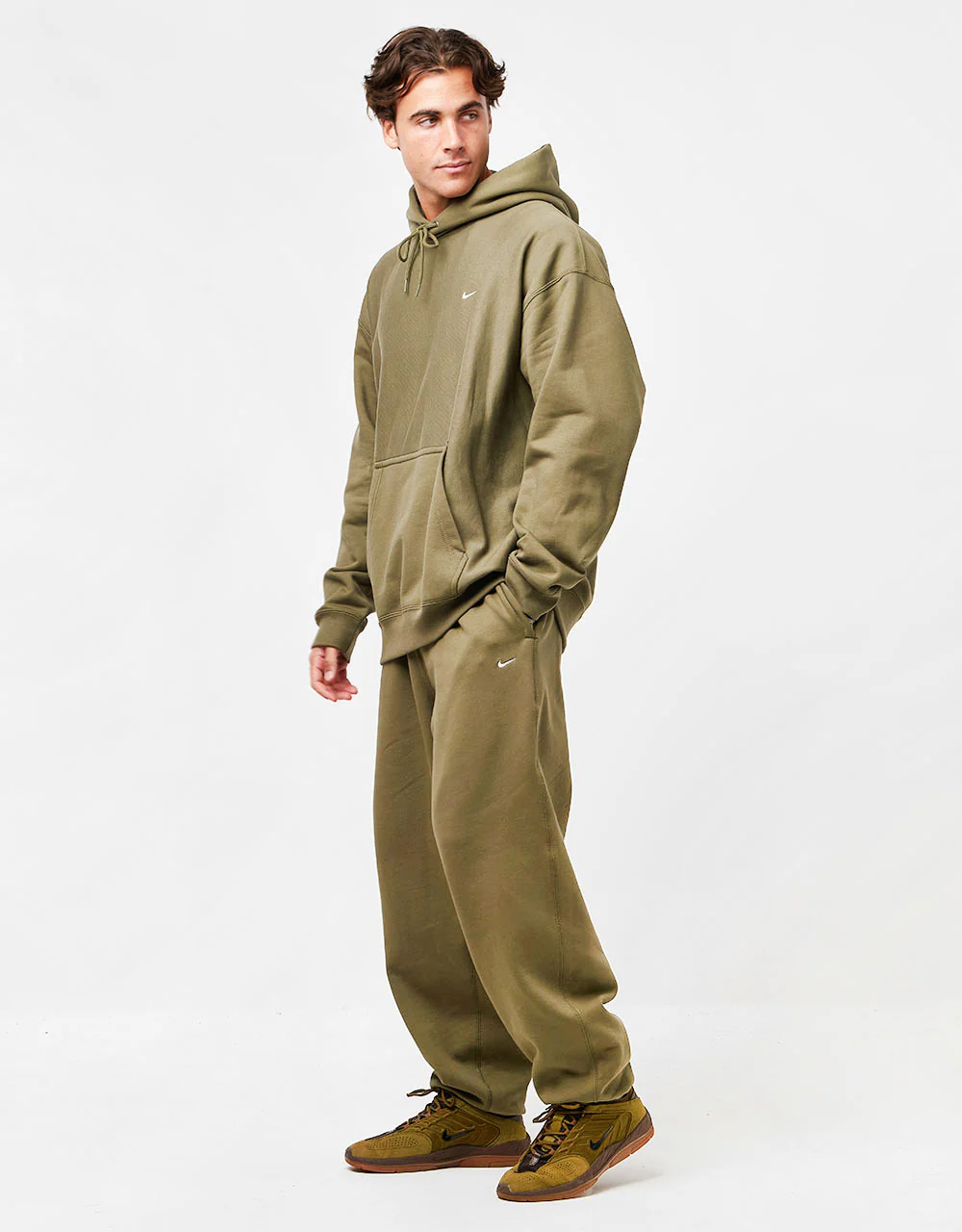 Nike Solo Swoosh Pullover Hoodie - Medium Olive/Medium Olive/White - Image 2
