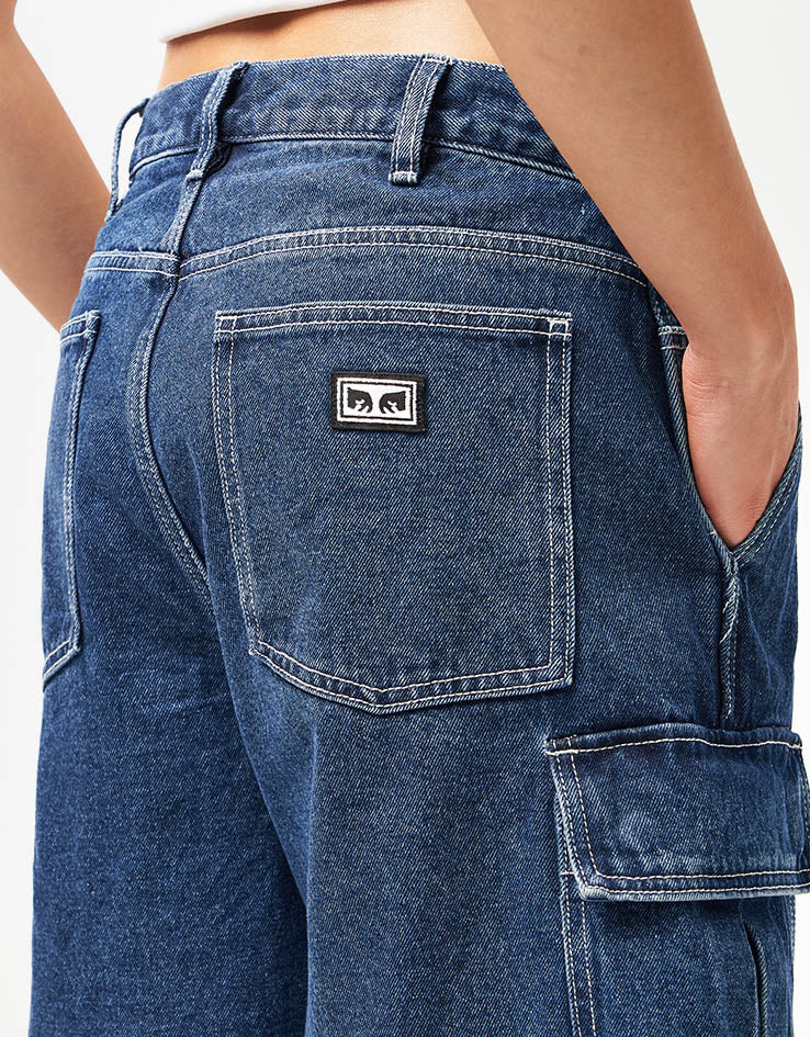 Obey Bigwig Baggy Denim Cargo Shorts - Stone Wash Indigo - Image 11