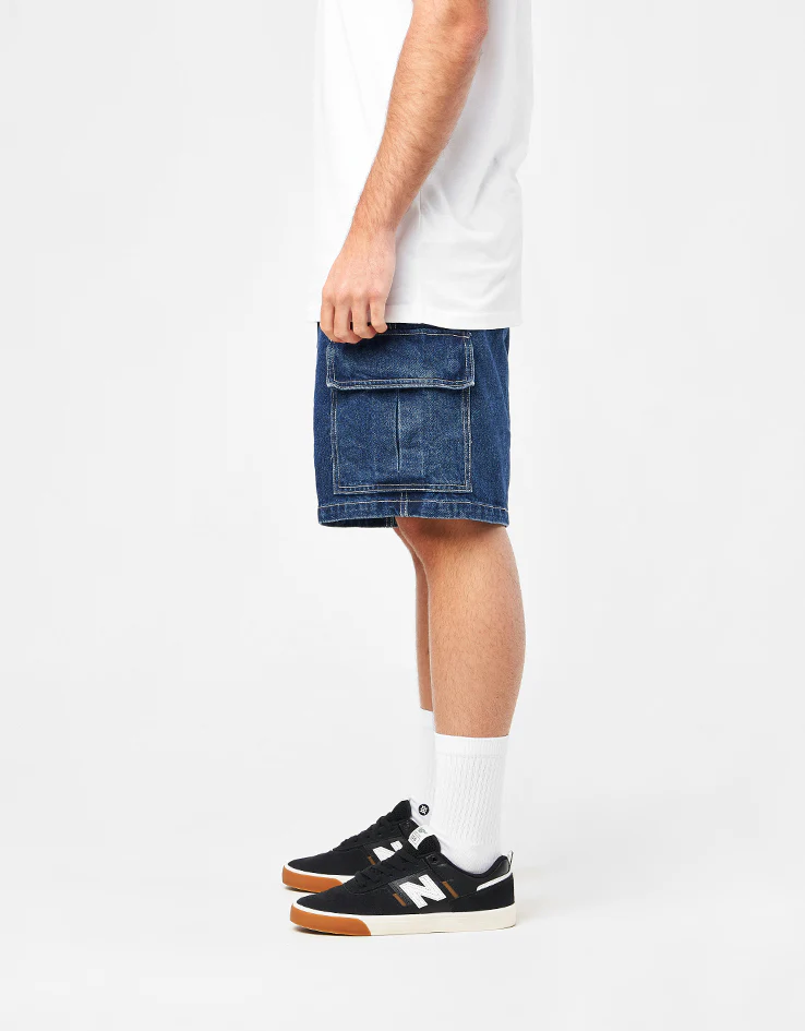 Obey Bigwig Baggy Denim Cargo Shorts - Stone Wash Indigo - Image 3