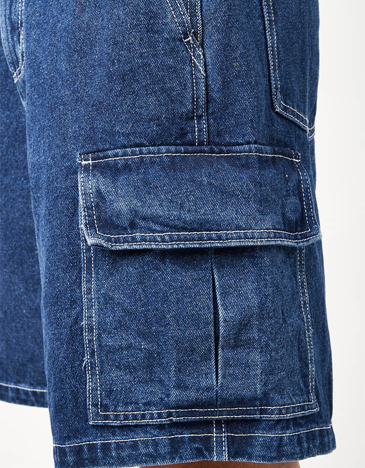 Obey Bigwig Baggy Denim Cargo Shorts - Stone Wash Indigo - Image 6