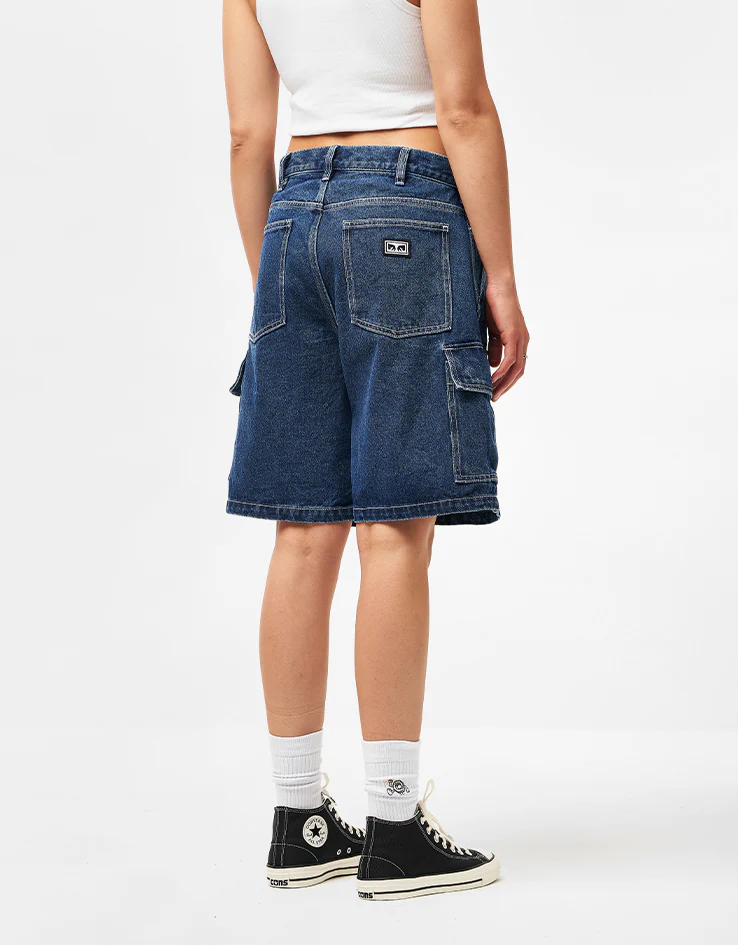 Obey Bigwig Baggy Denim Cargo Shorts - Stone Wash Indigo - Image 8